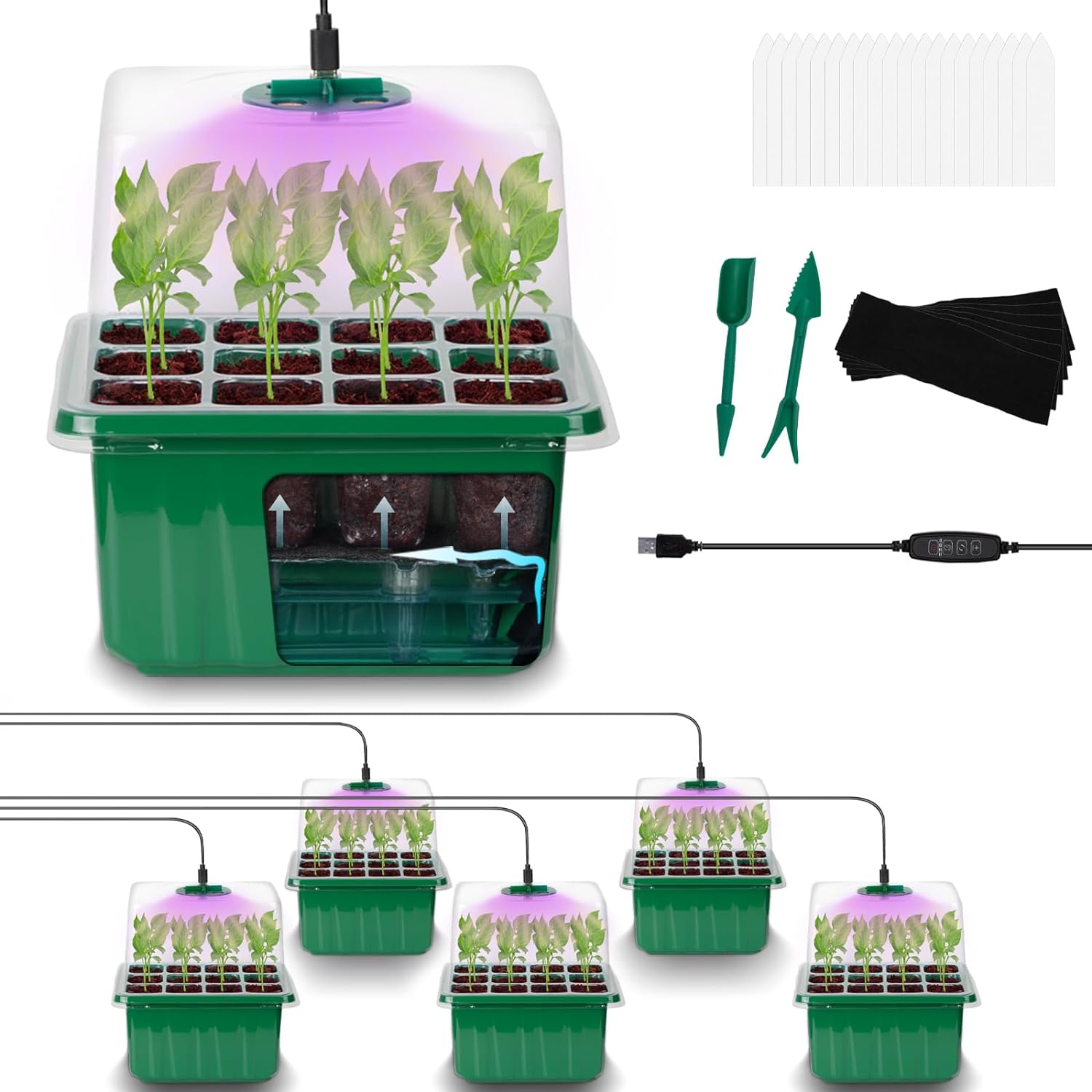 Humidity Dome Kit - Herbruikbare plastic 6-pack 72-cellige zaadstartbakset met